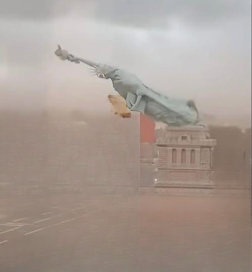 A 115-foot replica of the Statue of Liberty was toppled during a storm