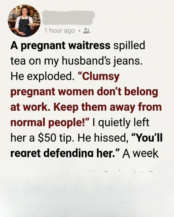The Night My Husband Humiliated a Pregnant Waitress—and What Happened at Our Door a Week Later